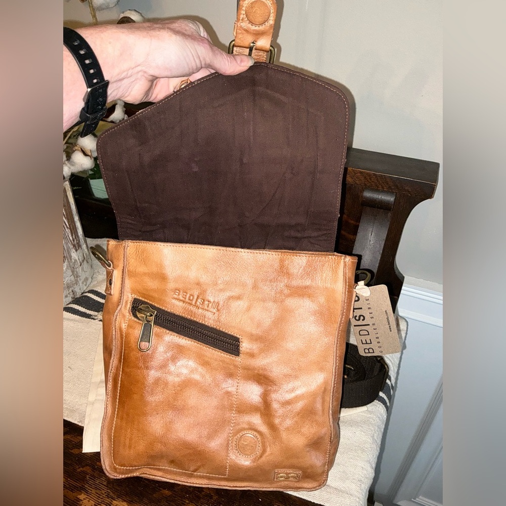 NWT Bed Stu Leather Venice Beach II Patchwork Crossbody Bag Tan MR MSRP $295 - Picture 9 of 14